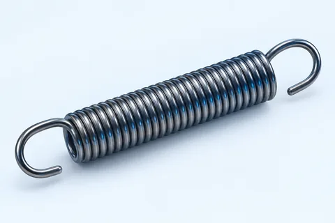 Helical extension spring with close-wound coils and hooks at both ends.