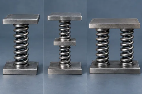 Three platen arrangements: one spring, two springs in series, and two in parallel.